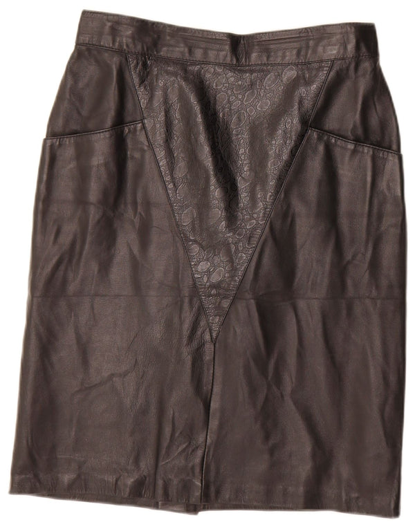 Vintage Womens Leather Skirt IT 44 Medium W28 Black Geometric Leather