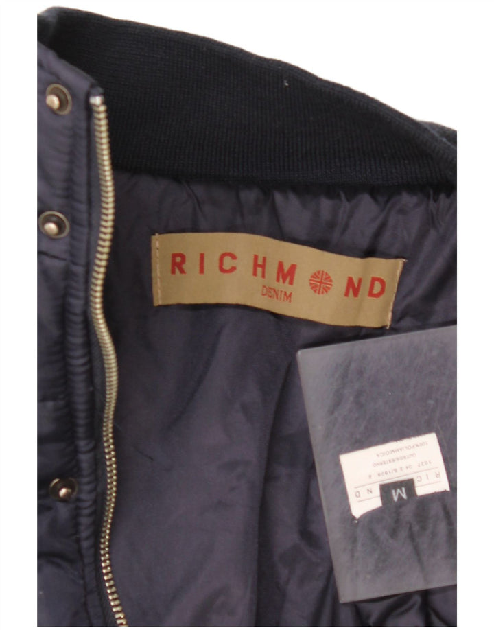 RICHMOND Mens Graphic Padded Jacket UK 38 Medium Navy Blue Polyamide