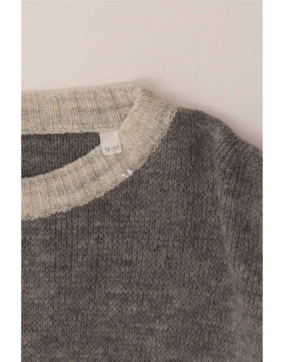 Vintage Mens Crew Neck Jumper Sweater EU 50 Medium Grey Colourblock Classic