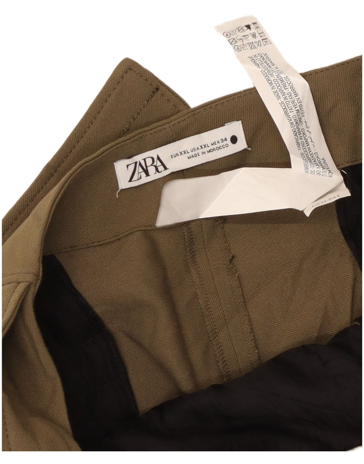 Pantalon Capri Femme Zara 2XL W36 L20 Kaki Polyester