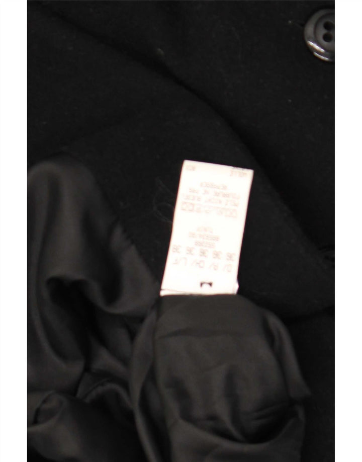 Vintage hombres doble pecho abrigo EU 36 pequeña lana negra
