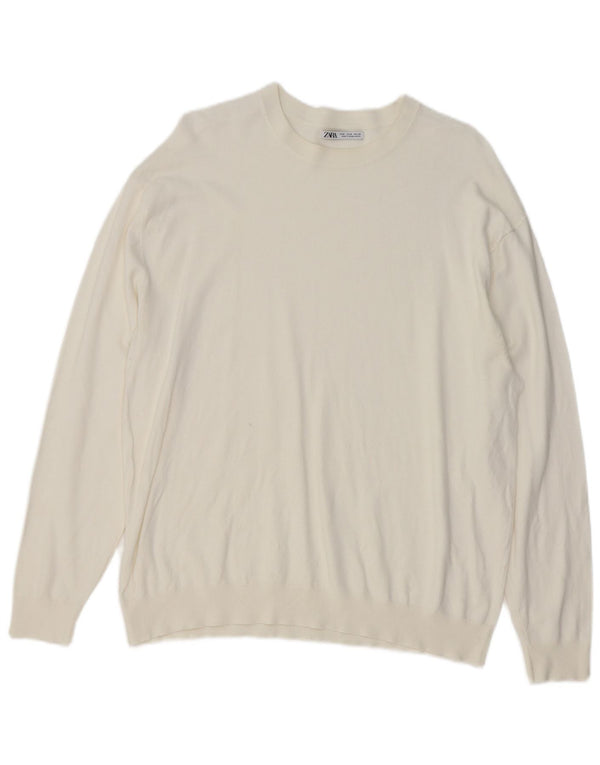 Zara Mens Crew Neck Jumper Sweater Medium White