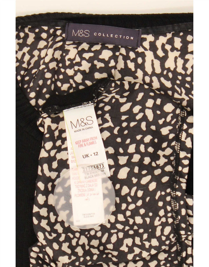 Marks & Spencer Womens Top Long Sleeve UK 12 Medium Black Animal Print
