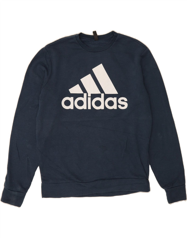 ADIDAS Mens Graphic Sweatshirt Jumper Small Blue Cotton Vintage Adidas and Second-Hand Adidas from Messina Hembry 