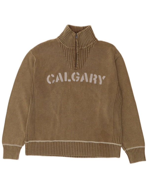 Camp David Herren-Pullover mit grafischem Reißverschluss, 2XL, braune Baumwolle