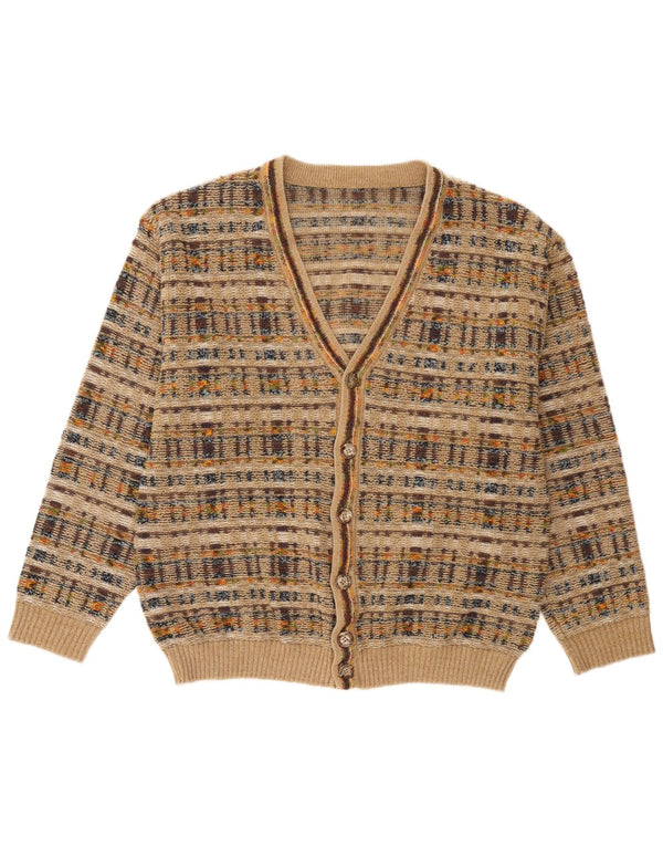 Vintage Mens Cardigan Sweater Large Beige Check
