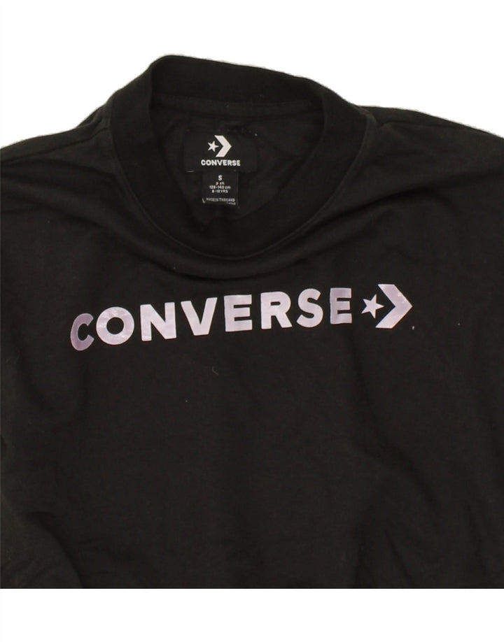 CONVERSE Girls Crop Graphic Sweatshirt Jumper 8-9 Years Small  Black Vintage Converse and Second-Hand Converse from Messina Hembry 