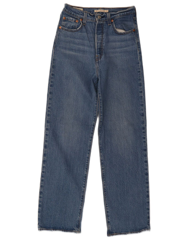 Levi's Womens Ribcage High Waist Straight Jeans W25 L29 Blue Cotton