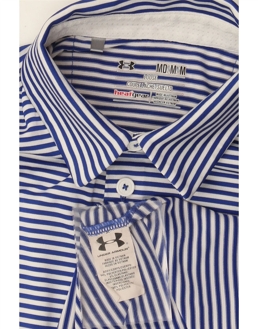 Under Armour Mens Heat Gear Polo Shirt Medium Blue Pinstripe Polyester