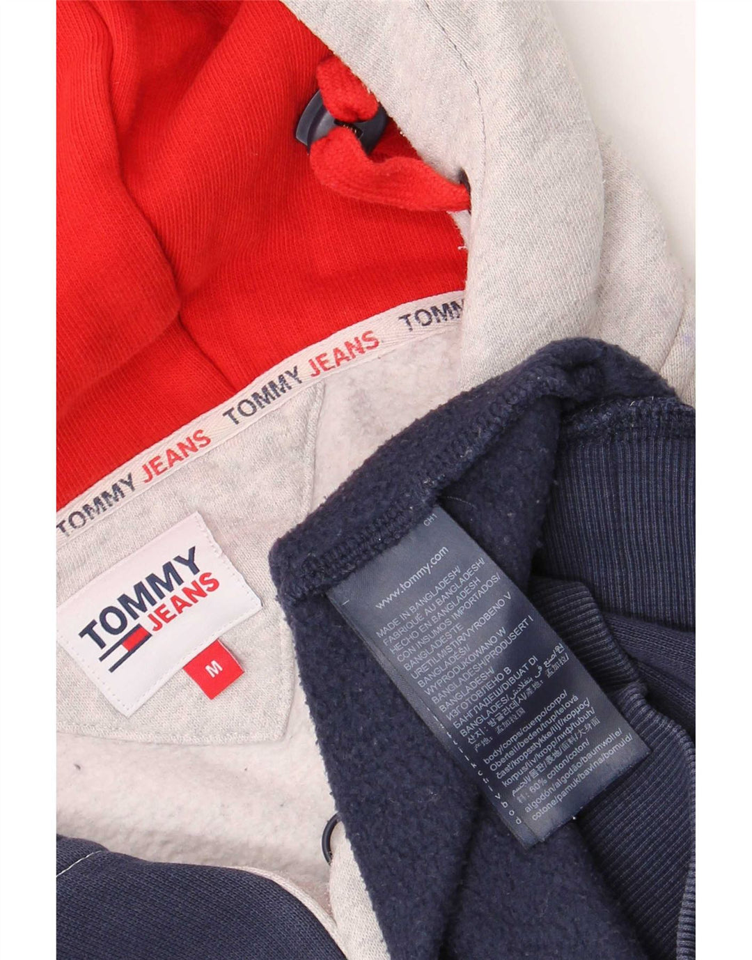 Tommy Hilfiger Mens Button Neck Hoodie Jumper Medium Navy Blue Colourblock