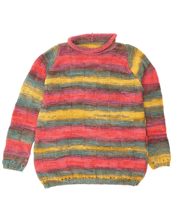 Vintage Mens Roll Neck Jumper Sweater Large Multicoloured Striped