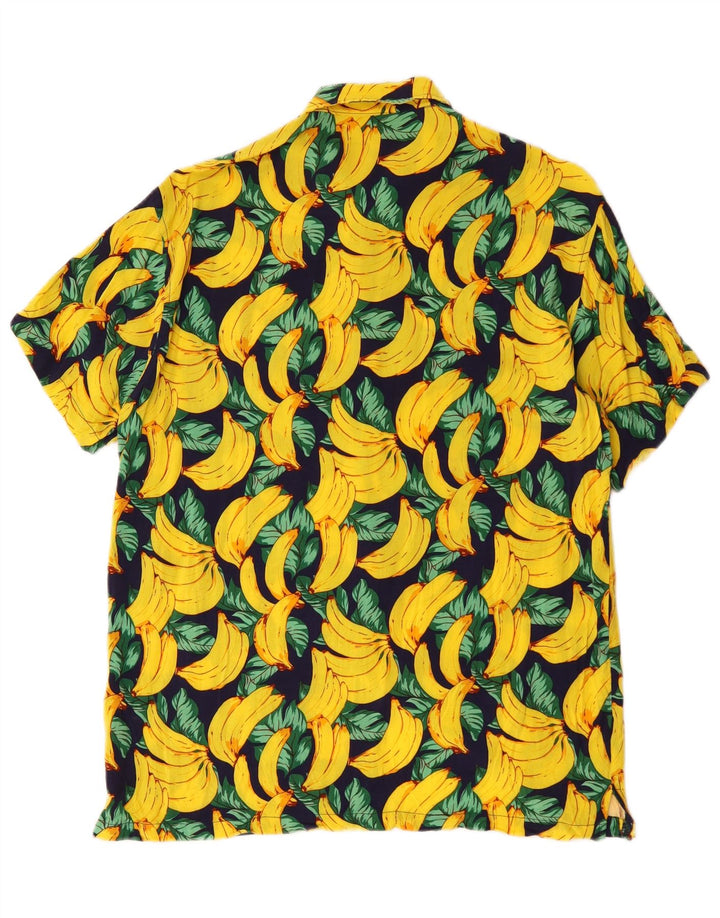 Vintage Mens Abstract Pattern Short Sleeve Shirt Large Yellow Cotton