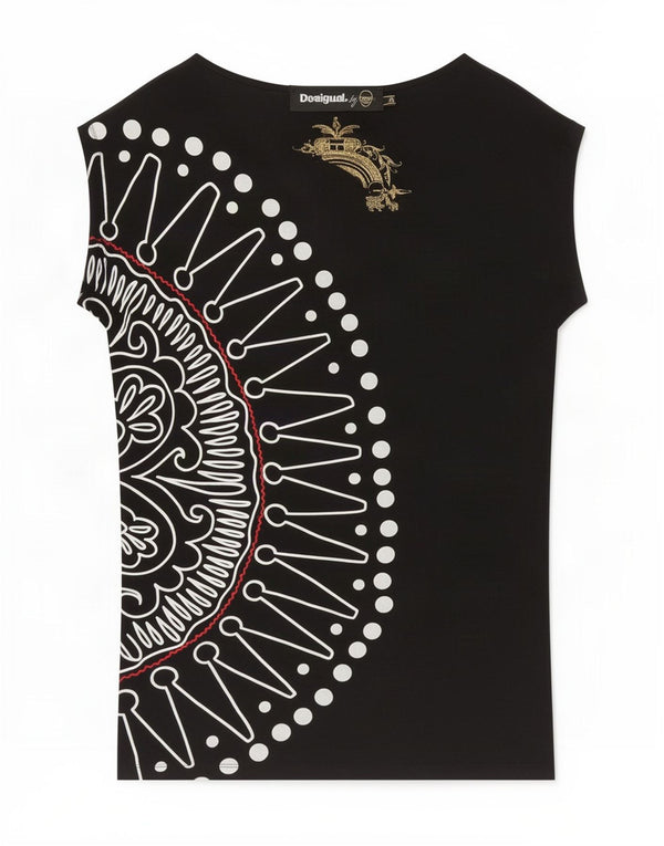 Desigual T-shirt grafica da donna Top UK 14 Medium Black Floral