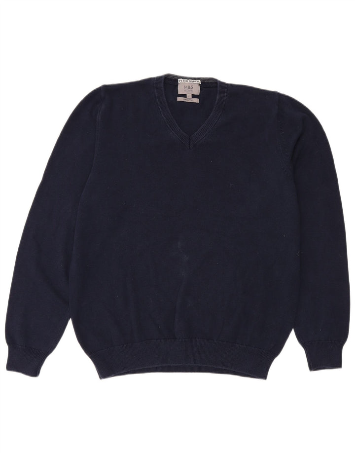 Marks & Spencer Pull col V pour homme en coton bleu marine Taille L