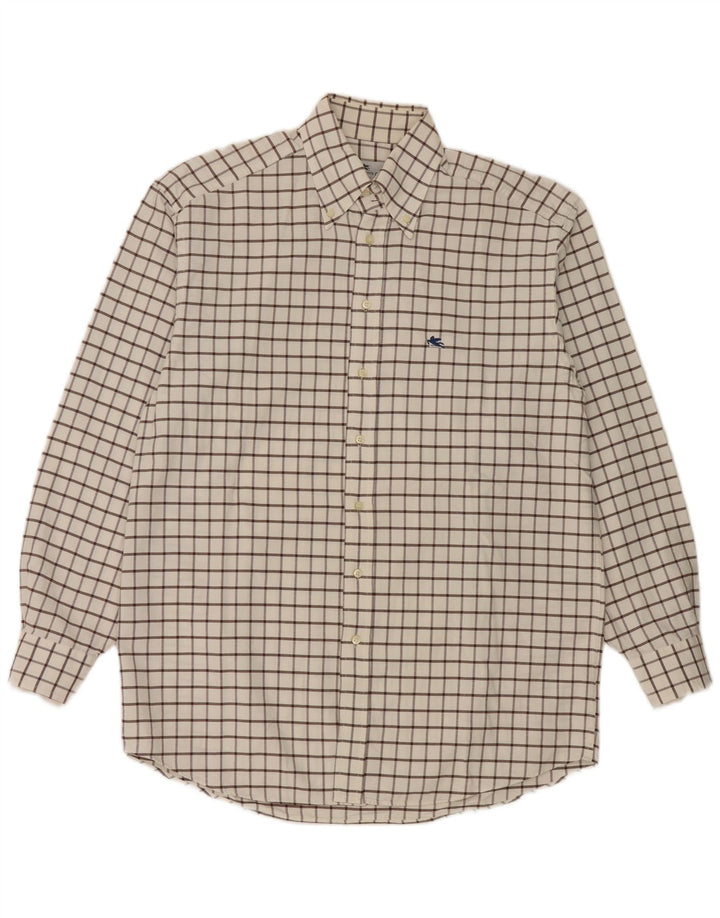 Etro Mens Milano Flannel Shirt Size 42 Large White Check Cotton