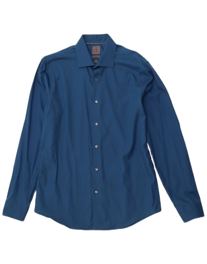 CALVIN KLEIN Tailliertes Herrenhemd Größe 40 15 3/4 Mittelblau