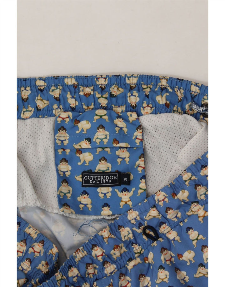 GUTTERIDGE Mens Abstract Pattern Swimming Shorts XL  Blue Polyester Vintage Gutteridge and Second-Hand Gutteridge from Messina Hembry 