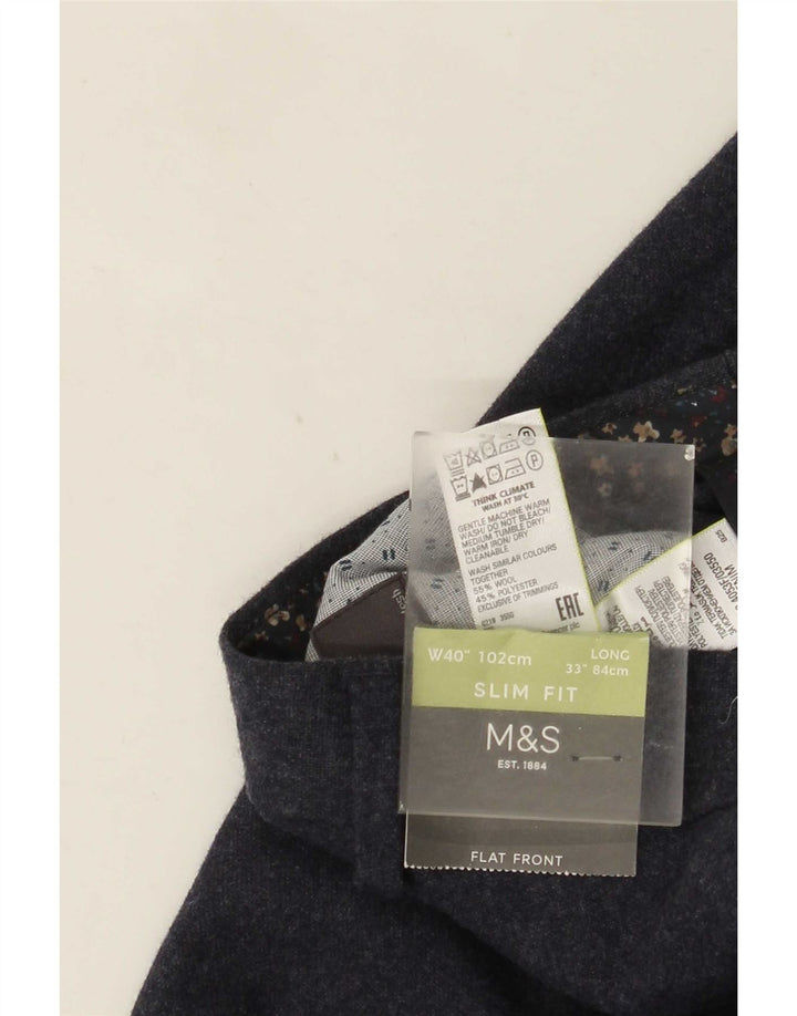 Marks & Spencer Mens Slim Chino Trousers W40 L33 Navy Blue Wool