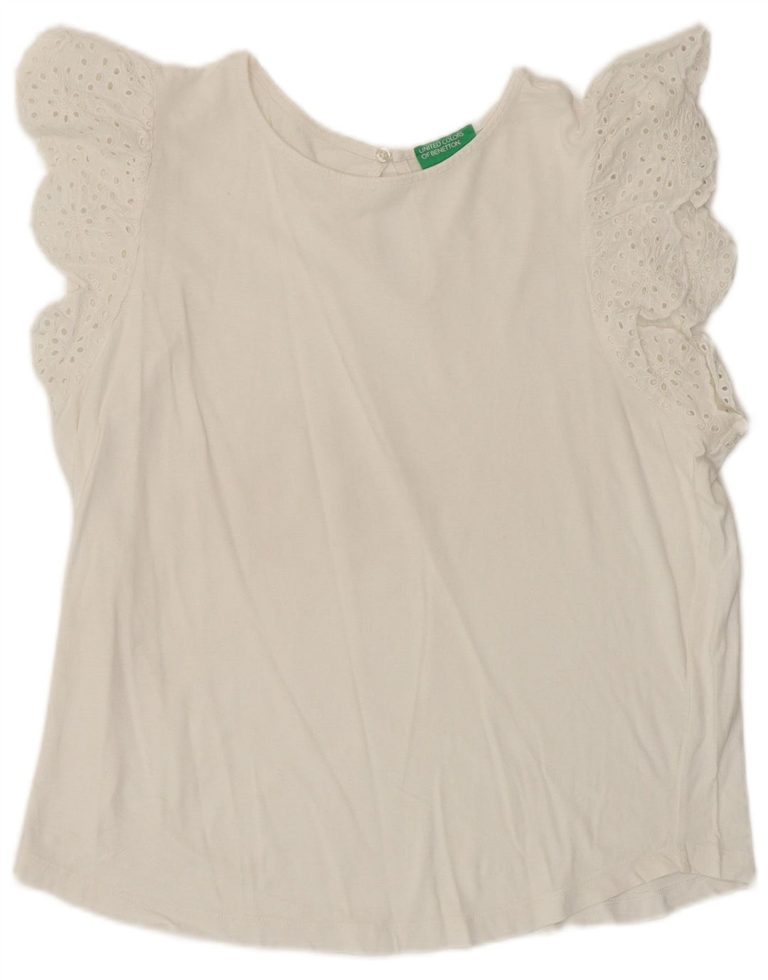 BENETTON Dame bluse Top UK 16 Stor Hvid Bomuld