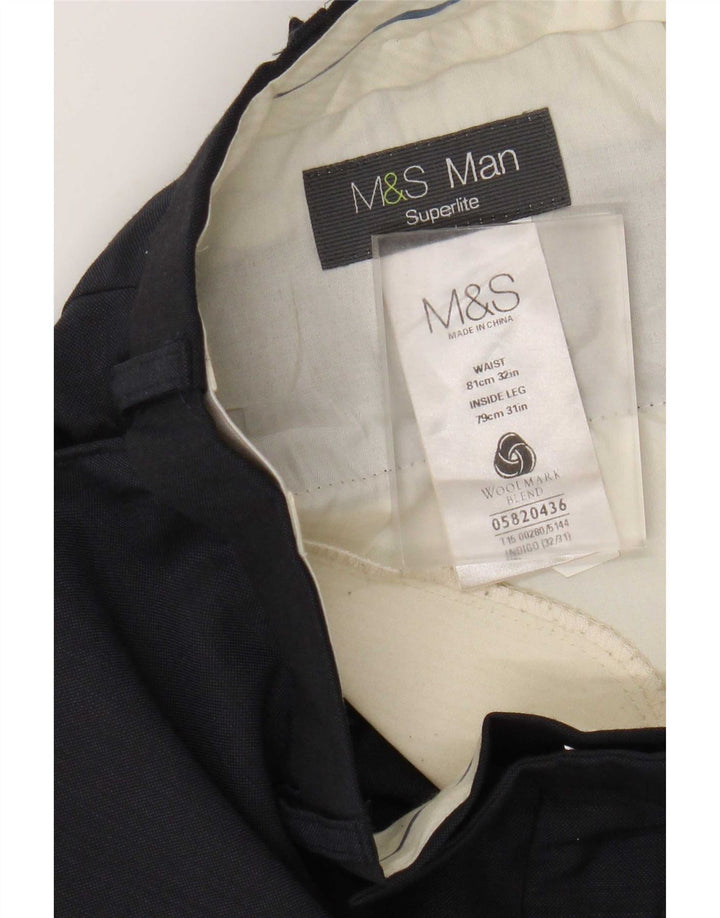 Marks & Spencer Mens Straight Suit Trousers W32 L31 Navy Blue Wool