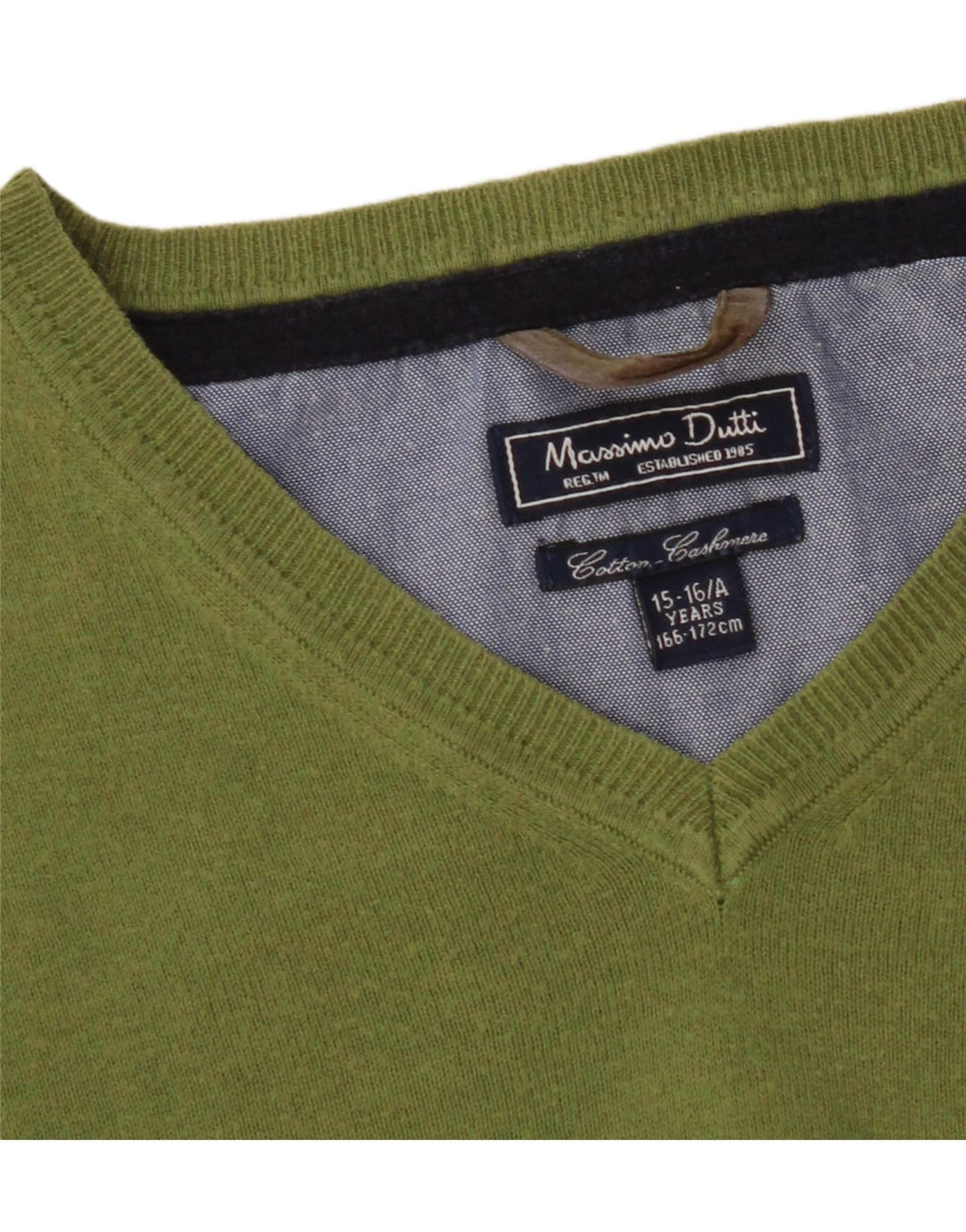 MASSIMO DUTTI Boys V-Neck Jumper Sweater 15-16 Years Green Cotton Vintage Massimo Dutti and Second-Hand Massimo Dutti from Messina Hembry 