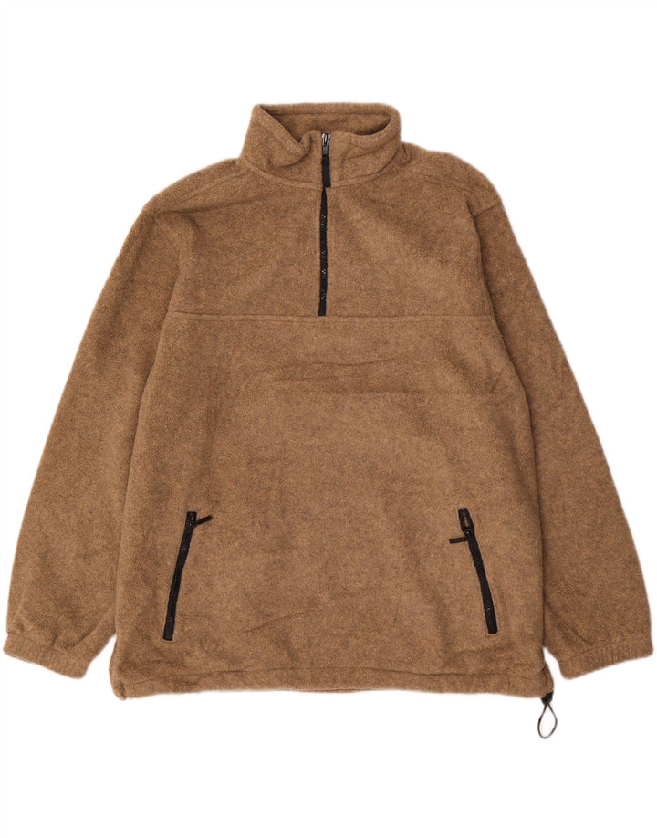 EDDIE BAUER Mens Zip Neck Fleece Jumper XL Brown Polyester