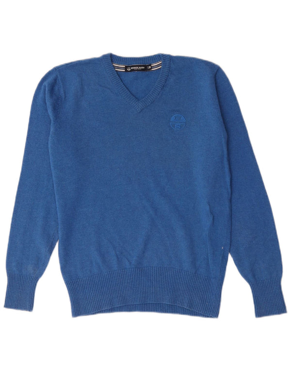 North Sails Boys V-Neck Jumper Sweater 12-13 Years Small Blue Lambswool