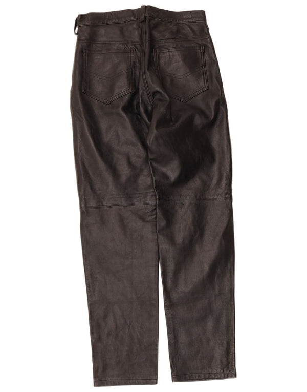 Vintage Damen gerade Lederhose UK 14 Large W30 L30 Schwarz