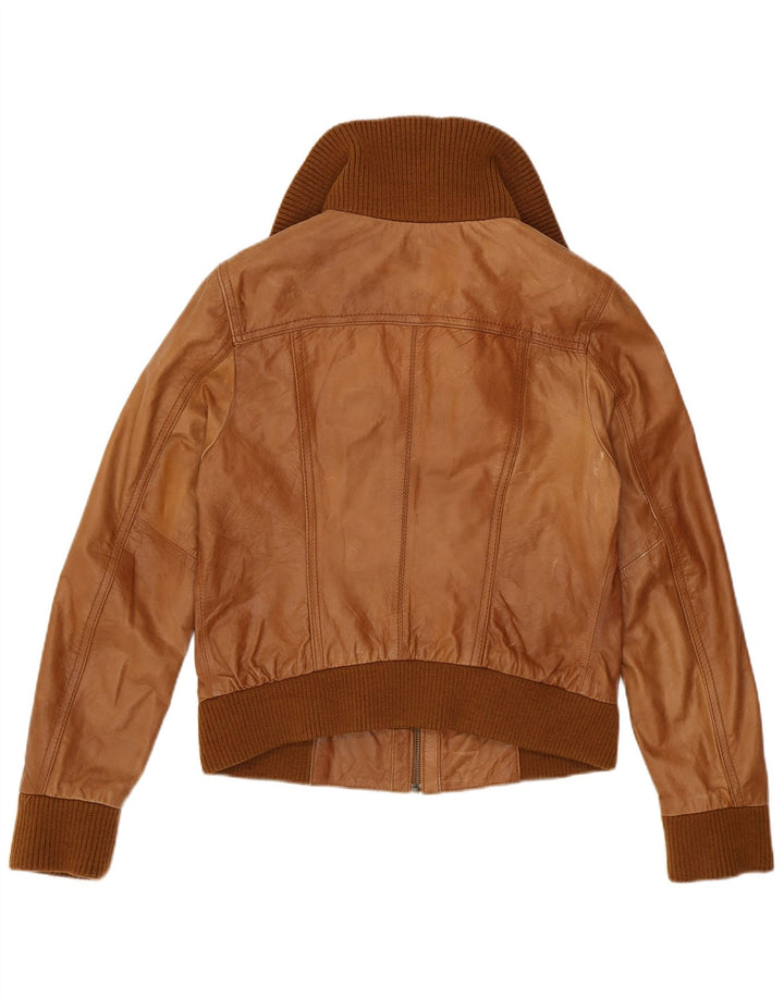 Pimkie Womens Bomber Læderjakke UK 12 Medium Brown