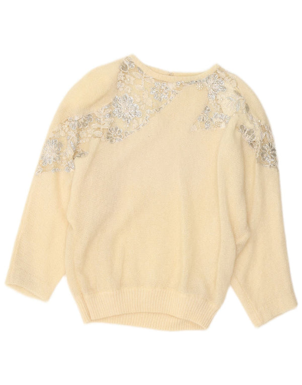 Giorgio Grati Womens Boat Neck Jumper Sweater IT 44 Medium Off White Floral