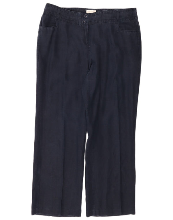 Pantaloni casual a gamba larga da donna Monsoon UK 16 Large W36 L29 Lino blu navy