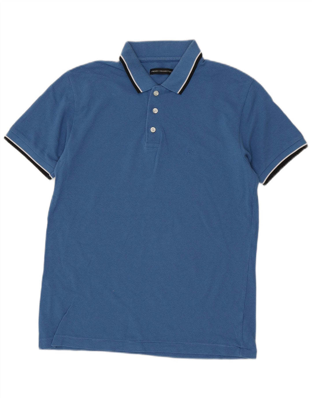 French Connection Mens Polo Shirt Medium Blue Striped Cotton