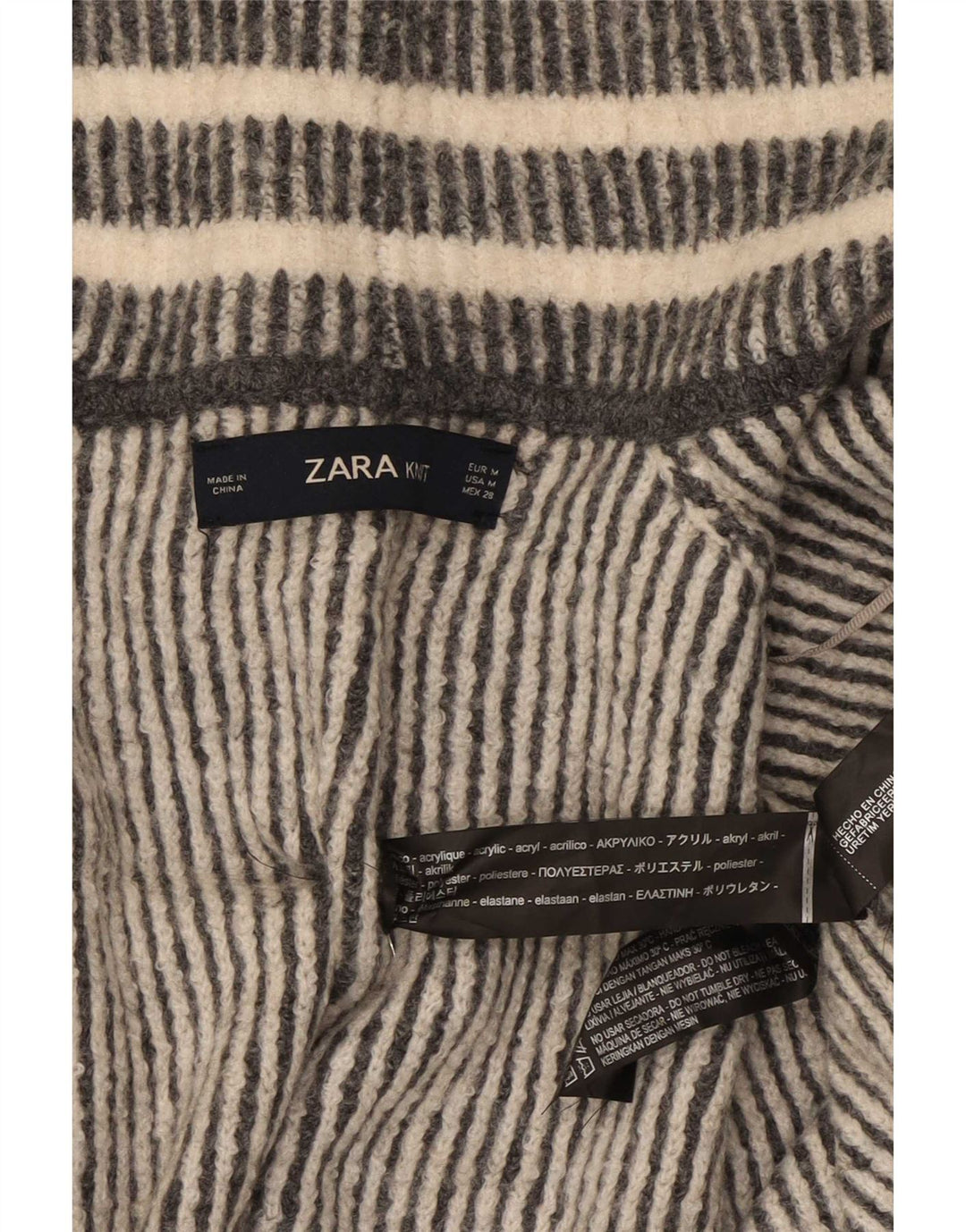 Zara Womens Oversized 3/4 Sleeve Cardigan Sweater UK 14 Medium Grey Striped