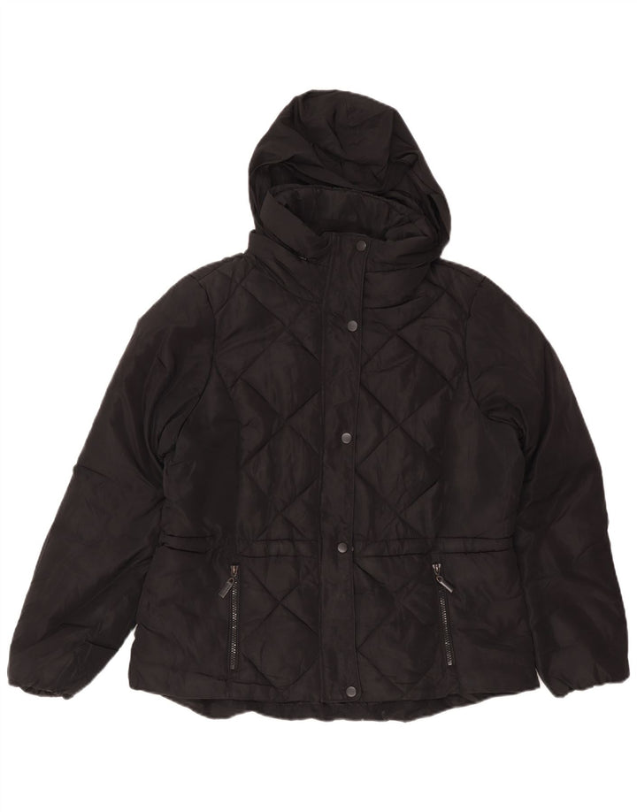 Giacca imbottita con cappuccio da donna Marks & Spencer UK 14 poliestere nero medio