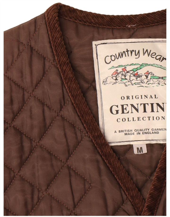 Vintage Mens Quilted Gilet UK 38 Medium Brown Polyester