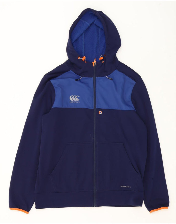 Canterbury Mens Zip Hoodie Sweater Large Navy Blue Colourblock Polyester
