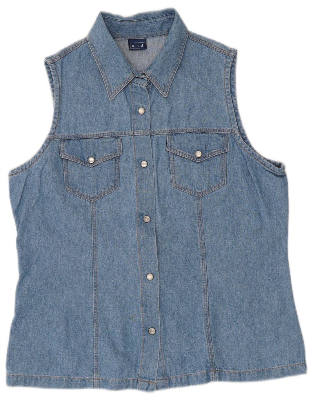 And Womens Sleeveless Denim Shirt IT 46 Large Blue Cotton
