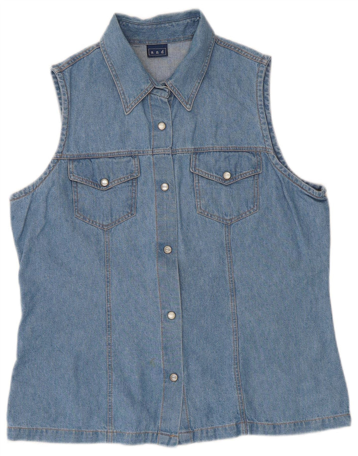 And Womens Sleeveless Denim Shirt IT 46 Large Blue Cotton