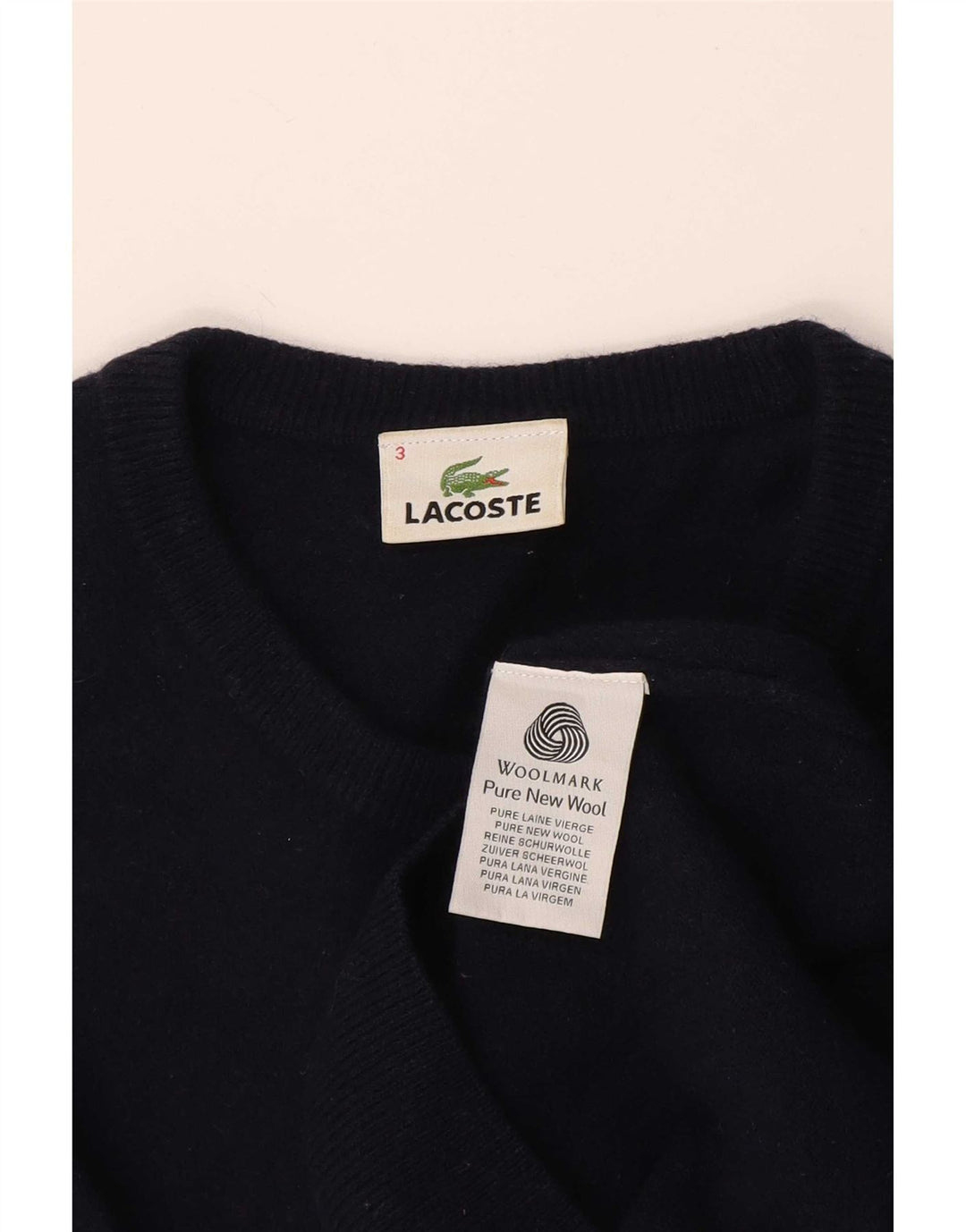 Maglione maglione girocollo da uomo Lacoste taglia 3 piccolo blu navy in lana vergine