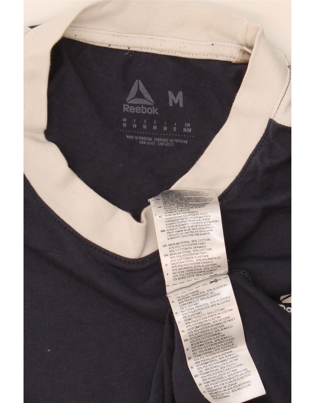 REEBOK Mens Graphic T-Shirt Top Medium Navy Blue Colourblock Cotton