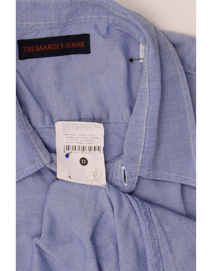 Trussardi Jeans Mens Shirt Size 43 XL Blue Cotton