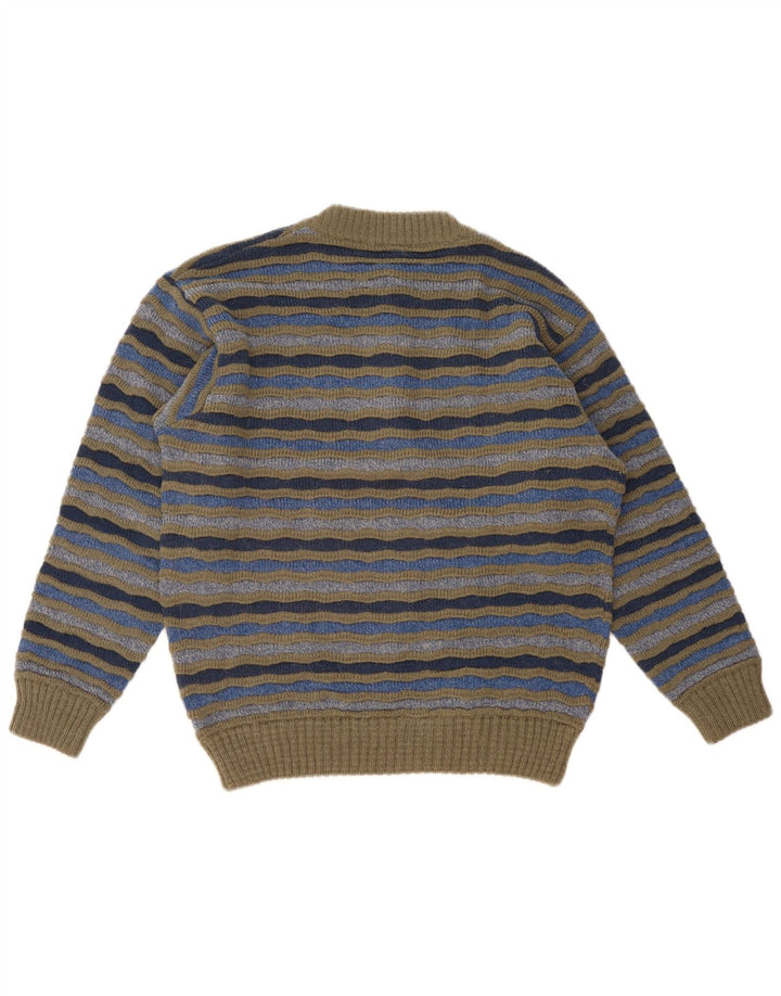 Vintage Mens Button Neck Jumper Sweater IT 48 Medium Multicoloured Striped