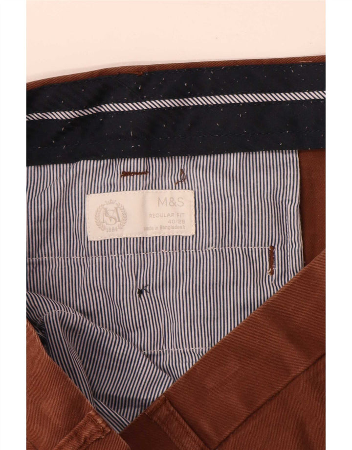 Marks & Spencer Mens Straight Regular Fit Chino Trousers W40 L29 Brown