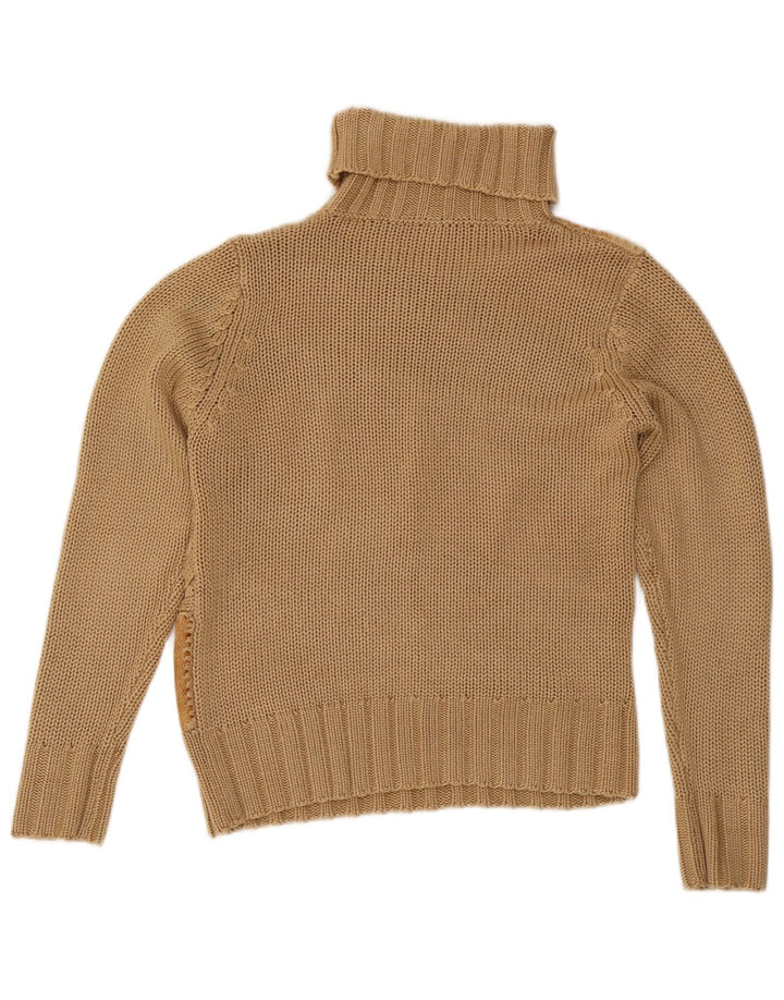 Vintage Womens Roll Neck Jumper Sweater UK 12 Medium Brown Colourblock