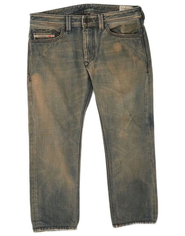 Diesel Mens Thanaz Cropped Jeans W32 L24 Blue Cotton