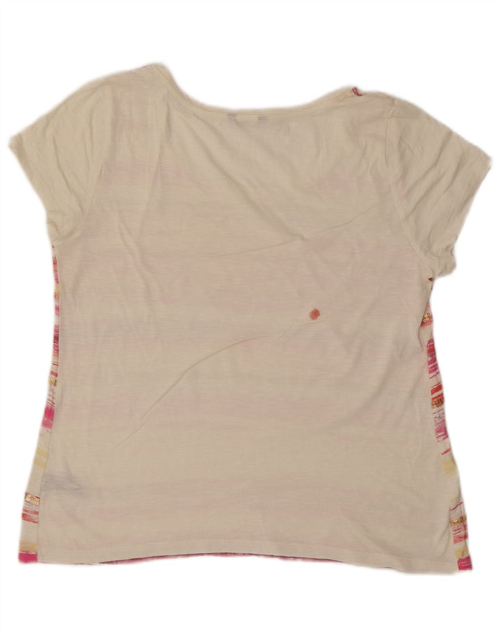 M&Co Dame T-Shirt Top UK 14 Medium Hvid Stribet Bomuld