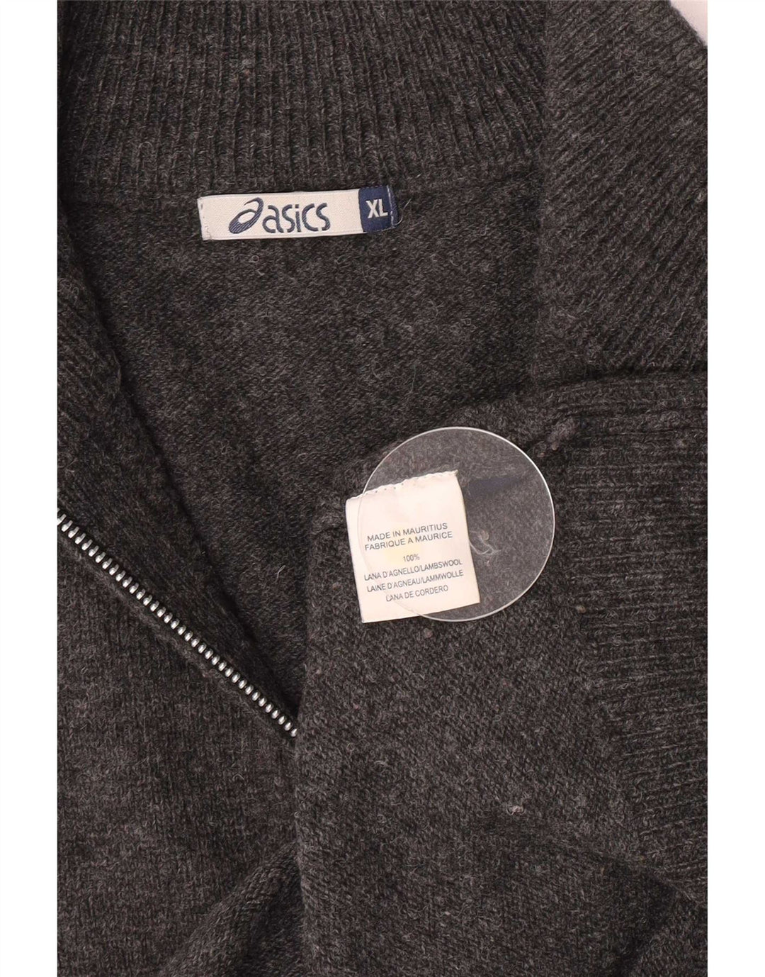 Suéter masculino Asics com zíper e gola XL em lã de cordeiro cinza