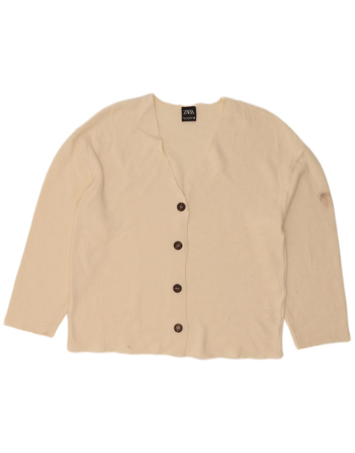 Zara Dame Cardigan Top UK 14 Medium Off White Viscose