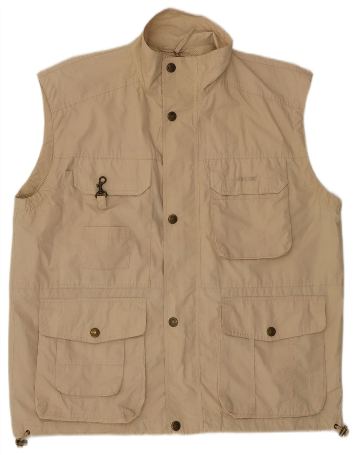 VINTAGE Mens Utility Gilet UK 40 Large Beige Polyester