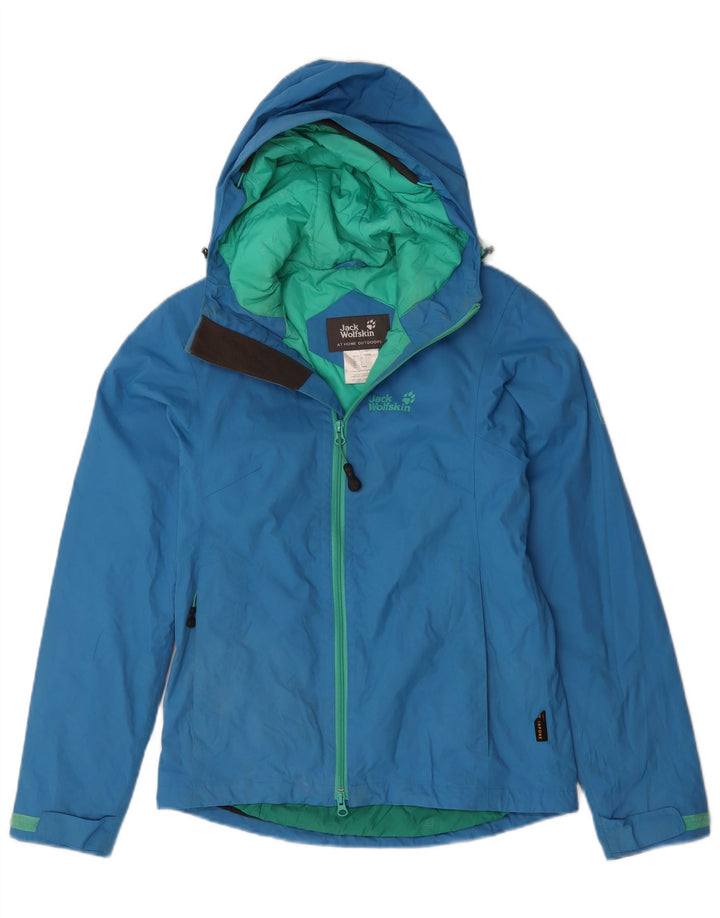 JACK WOLFSKIN Vindjakke med hætte til kvinder UK 8 Lille blå polyamid